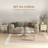 Comodino con Cassetti Set 2 Pezzi in Truciolato e MDF in stile Boho, 40x40x55 cm, Rovere e Bianco