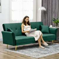 Divano Letto Singolo Clic Clac con Schienale Regolabile 215x83x87 cm in Tessuto Effetto Velluto con 2 Cuscini Verde