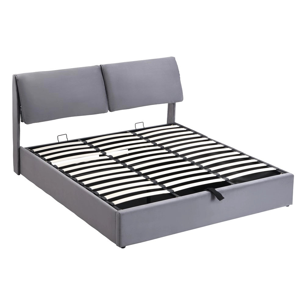 Letto Contenitore Imbottito con Testiera ¨C Xylo ¨C Velluto Grigio 180x200 con Cassetti e Rete a Doghe