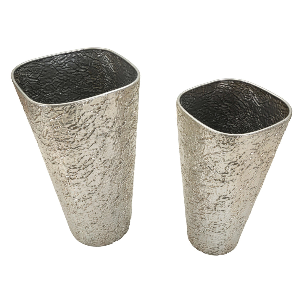 Barale, Vaso set 2 Vasi, Finitura Effetto Materico, Argento