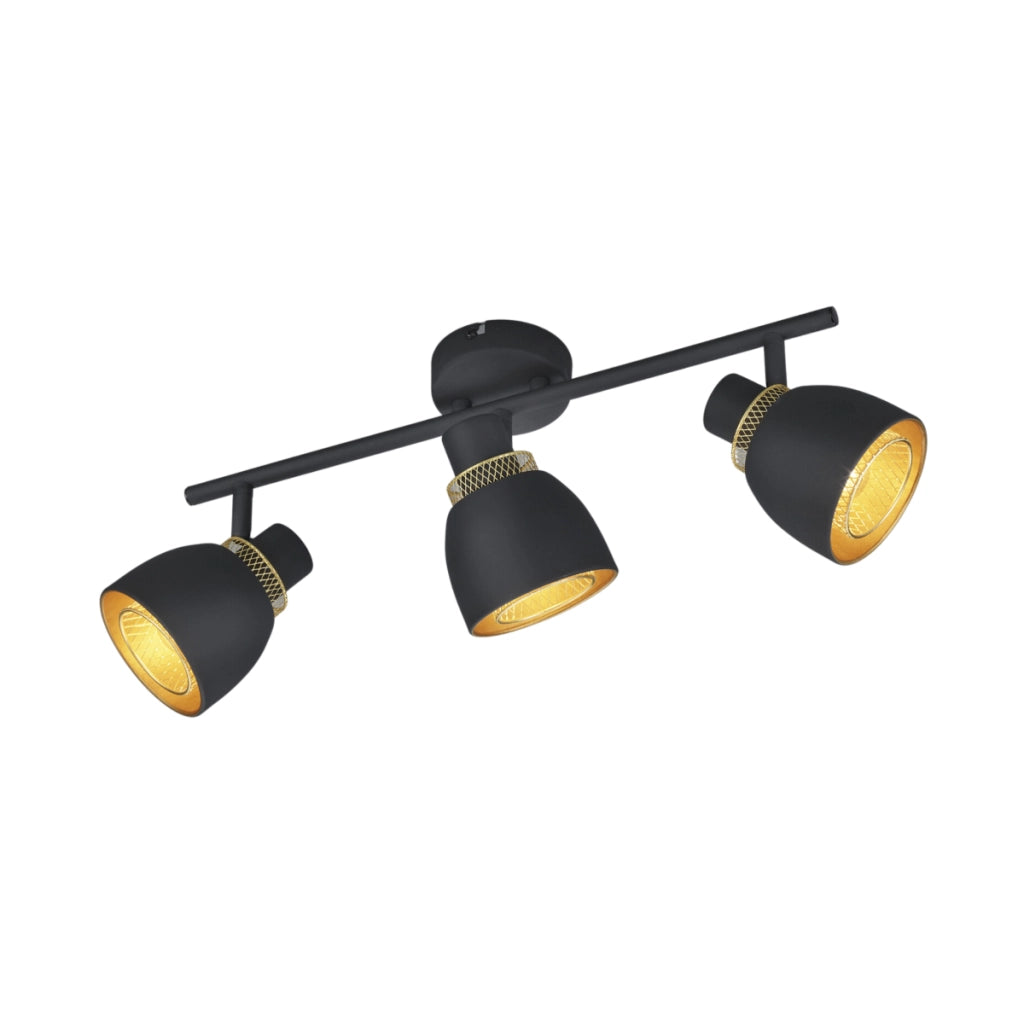 Spot plafoniera 3 luci nero oro orientabile E14 Punch