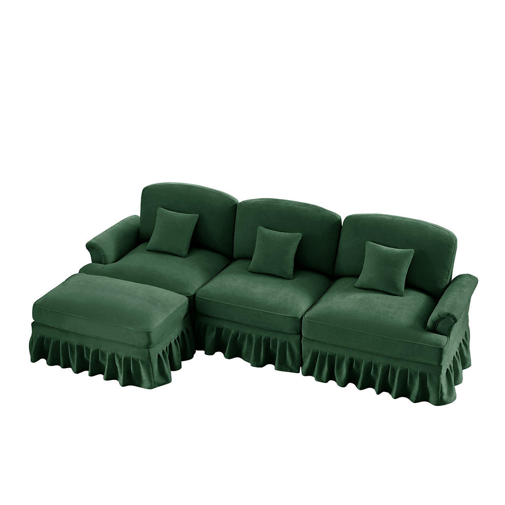 Divano modulare a L - Xylo - 3 posti, chenille, mid-century, verde