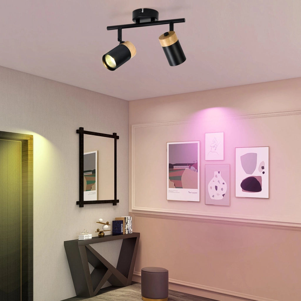 ZMH Faretto da soffitto legno 2 luci GU10 orientabili 330° per camera letto