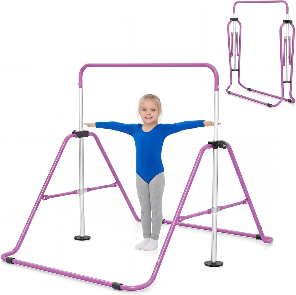 KOMFOTTEU Barra da ginnastica pieghevole per bambini, barra orizzontale con altezza regolabile in 5 livelli da 90 a 130 cm, carico di 70 kg, attrezzatura portatile per allenamento per interni esterni