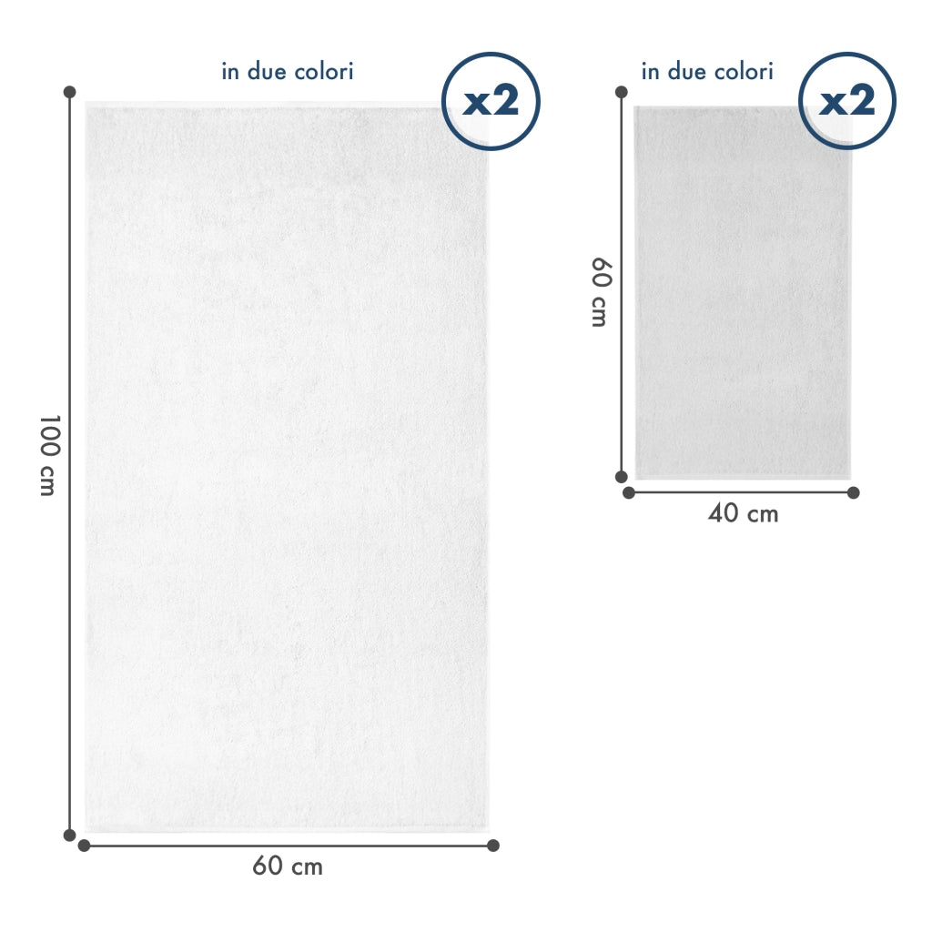 Asciugamani Bagno 100% Spugna Puro Cotone 500 Gr 4 Pezzi 2 Salvietta Viso 2 Asciugamano Ospite Mani Qualità Certificato Oeko-Tex Salviette Super Morbide Bicolore Bianco/GrigioPerla