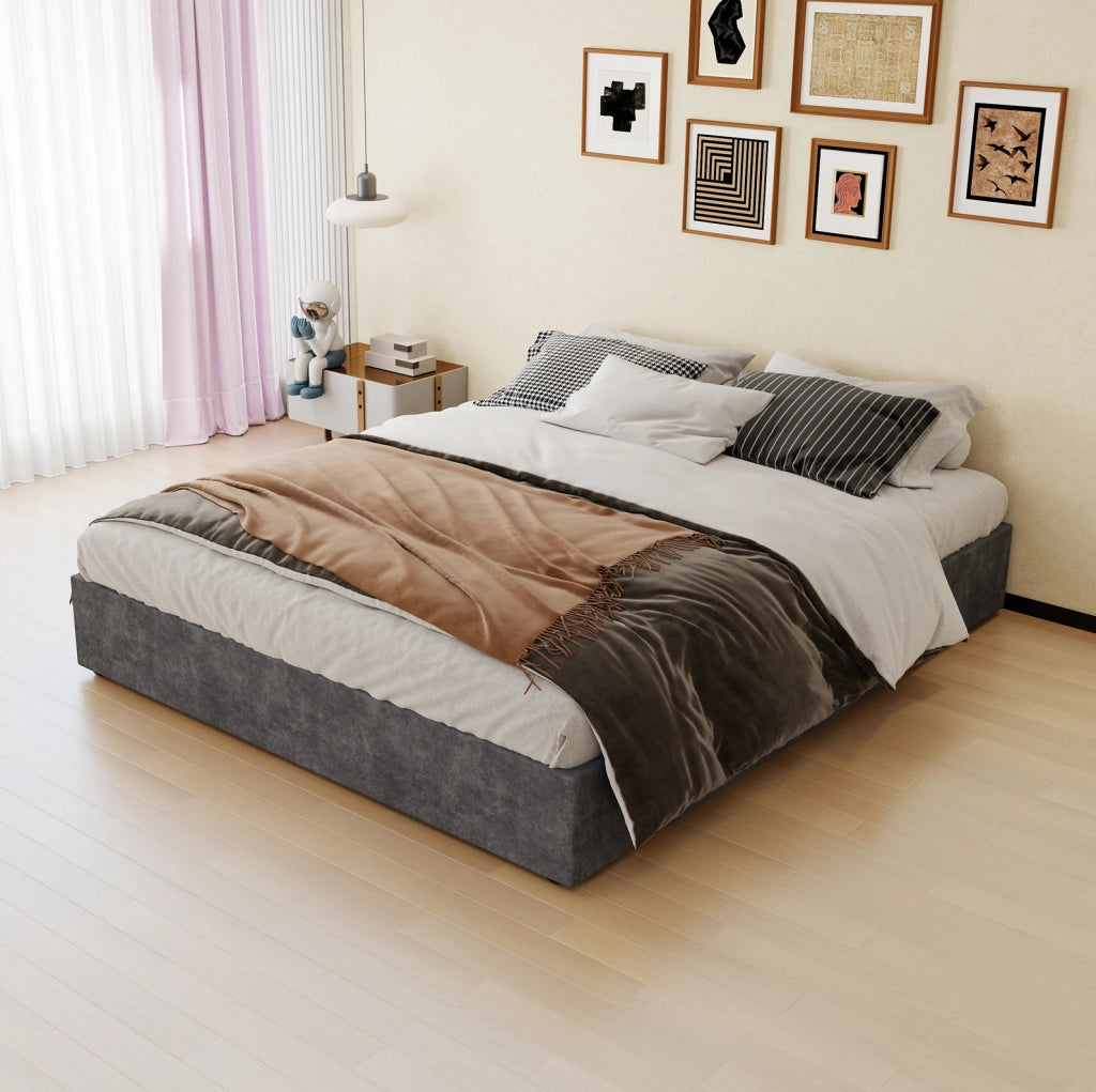 Rete letto moderna grigio 160x200 cm in tessuto e metallo