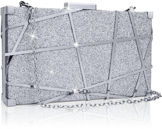 Borsa da sera per donna in argento, piccola borsa da spalla con catena, stile da cocktail per feste e gala.