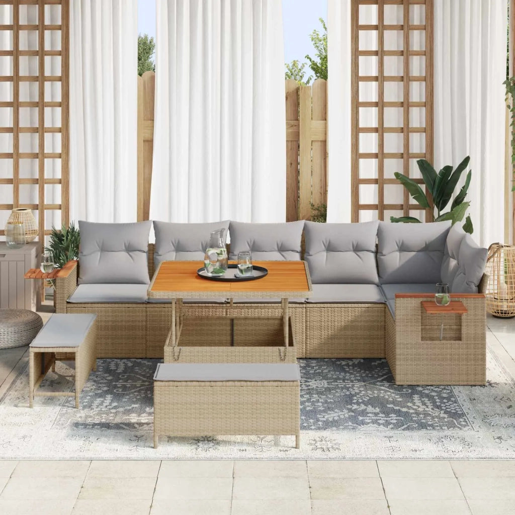 Set Divano da Giardino 9 pcs Beige polyrattan