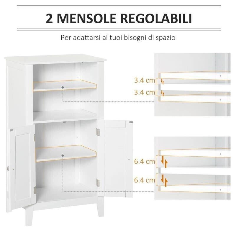 MOBILE BAGNO CON MENSOLE REGOLABILI E ARMADIETTO 2 ANTE 50X30X93CM BIANCO