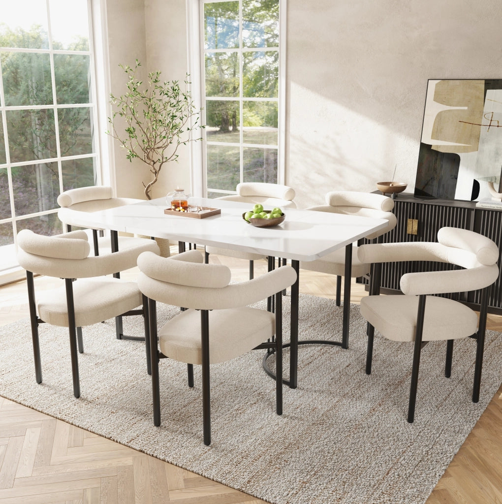 Set tavolo da pranzo con 4 poltroncine in velluto beige e bianco