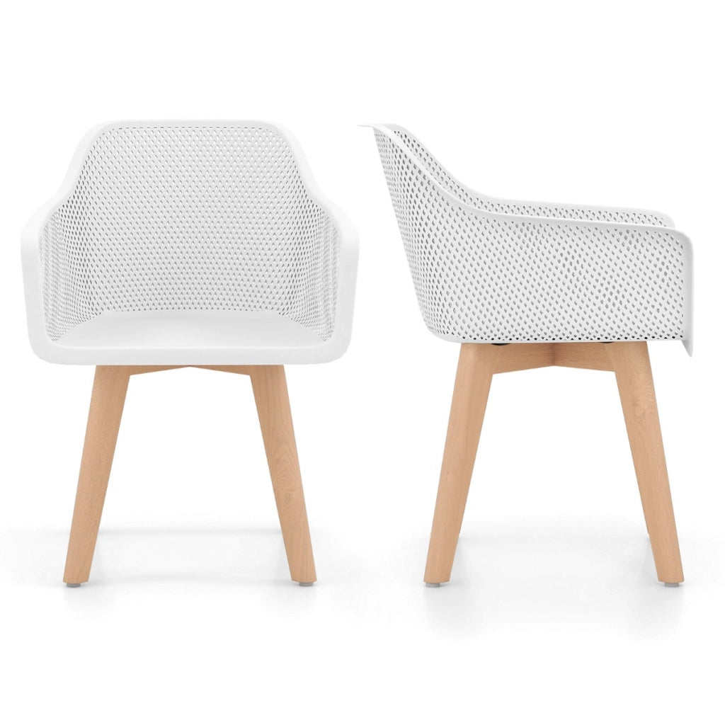 Set di sedie da pranzo moderne in plastica da 2 pezzi con gambe in legno, Sedie da pranzo per sala da pranzo