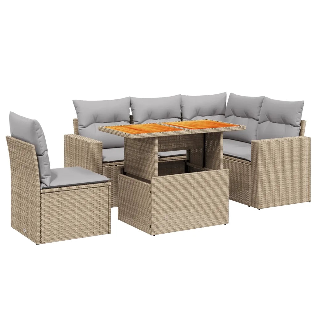 Set Divano da Giardino 6 pz con Cuscini Beige in Polyrattan 3271318