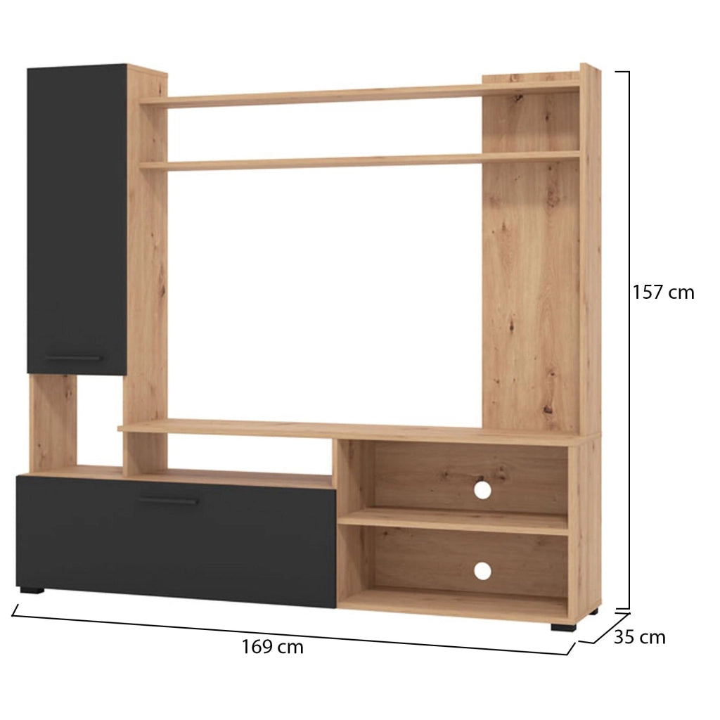 Mobile Soggiorno Chieve, Parete Attrezzata 8 Ripiani, 168.5x35x157h cm Nero