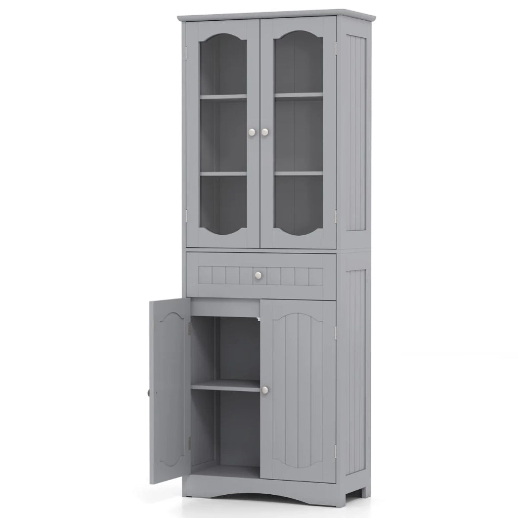 Mobile contenitore alto 60 x 30 x 160 cm con pratico cassetto e 2 ripiani regolabili stile moderno MDF grigio 20_0010230