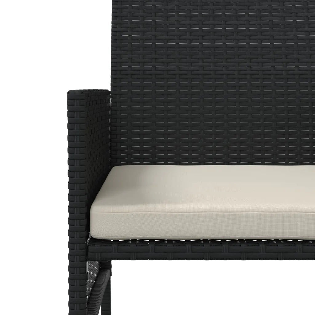 Divano Giardino 2 Posti con Tavolo e Sgabelli Nero Polyrattan