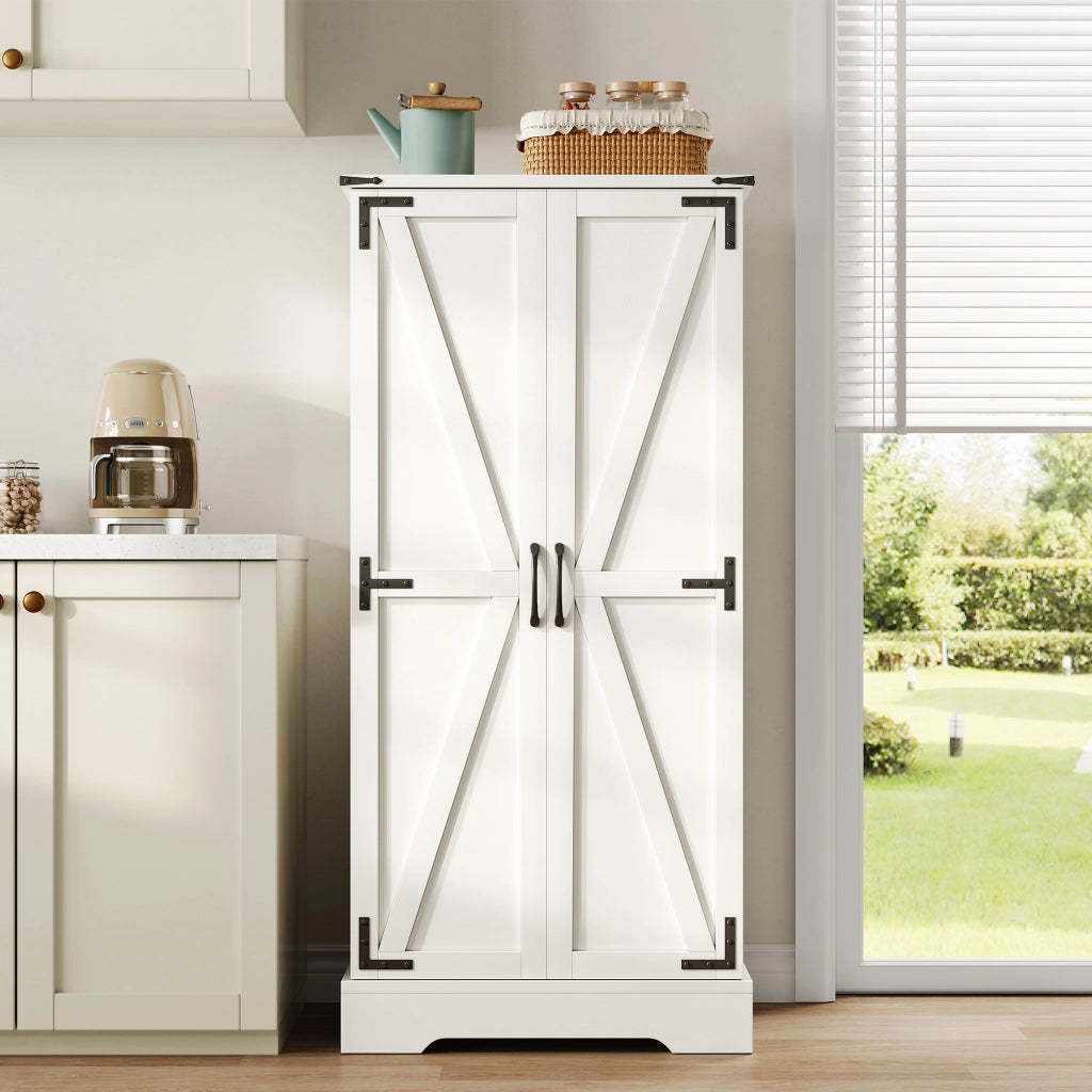 Credenza da cucina in stile rustico con LED; 60 x 35 x 128;5 cm; bianca in MDF e PB