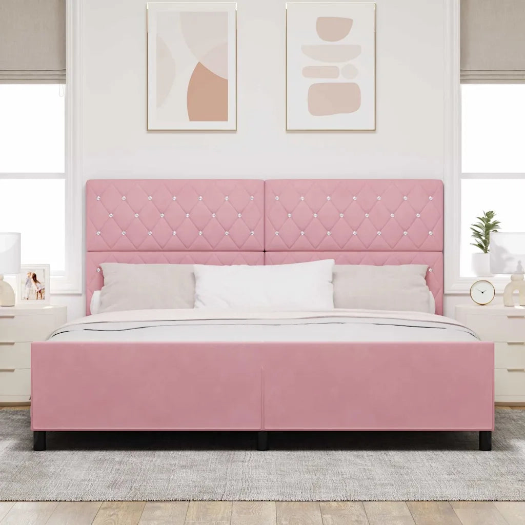 Letto a molle con testiera Rosa 200 x 200 cm Velluto 3344902