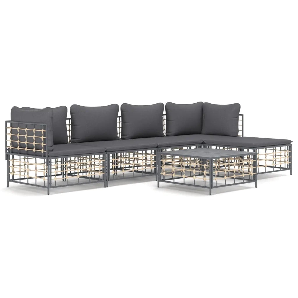 Set Divani da Giardino 6 pz con Cuscini Antracite in Polyrattancod mxl 100535