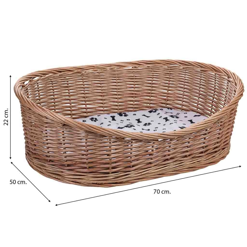 Lettino per animali domestici in vimini marrone 70x50x14/22 cm