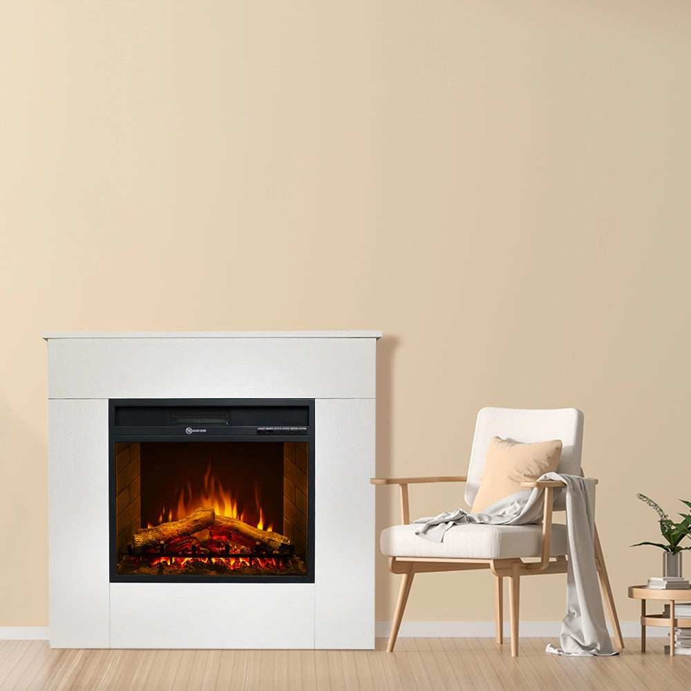 Camino Elettrico da Terra 96x36x90 cm Michelangelo in Legno Bianco