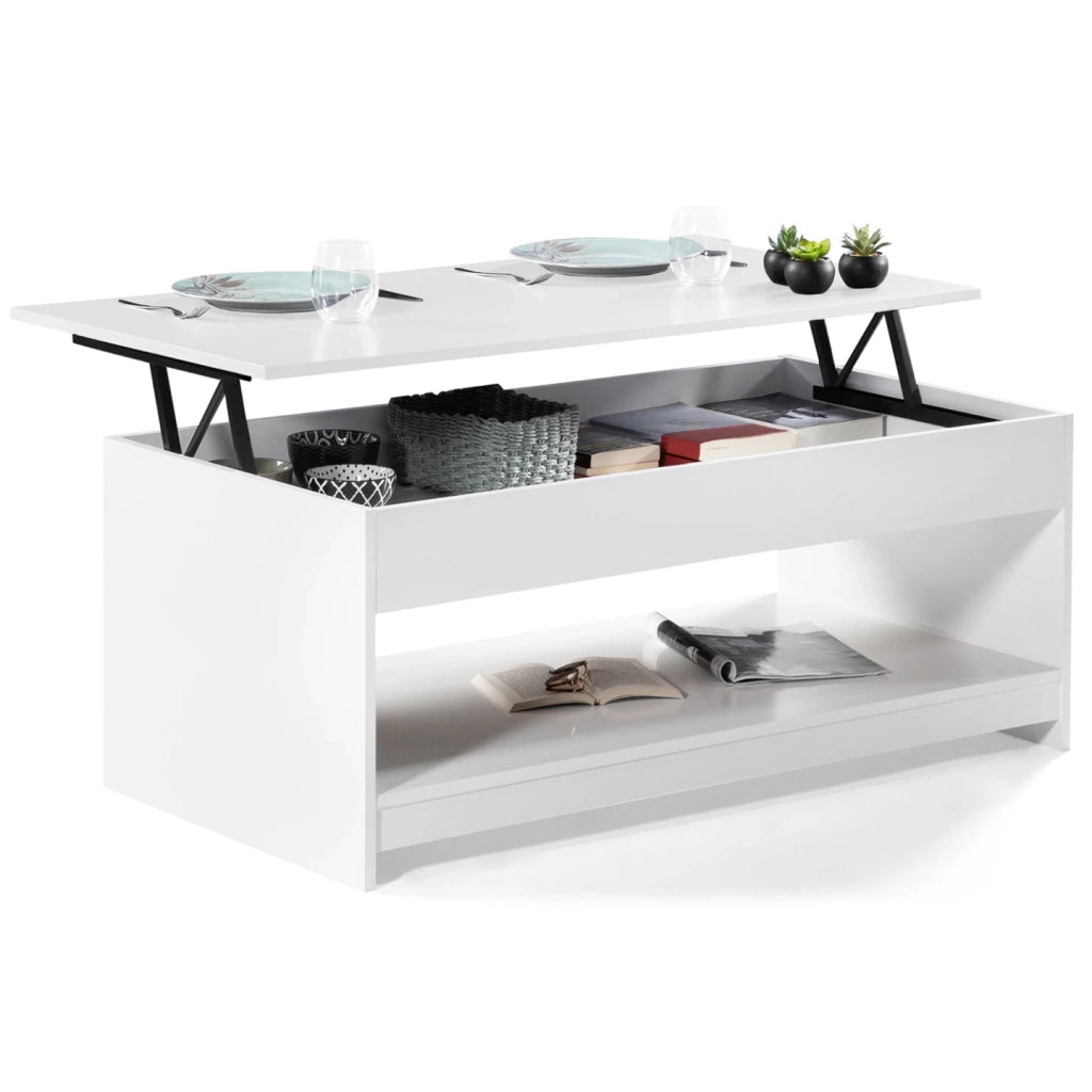 IDMarket - Tavolino con piano sollevabile in legno SOA bianco
