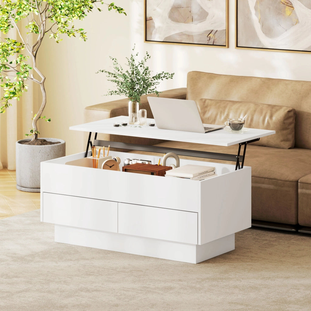 Tavolino da salotto con vano nascosto e 2 cassetti ¨C Minimal ¨C bianco 100x50x44