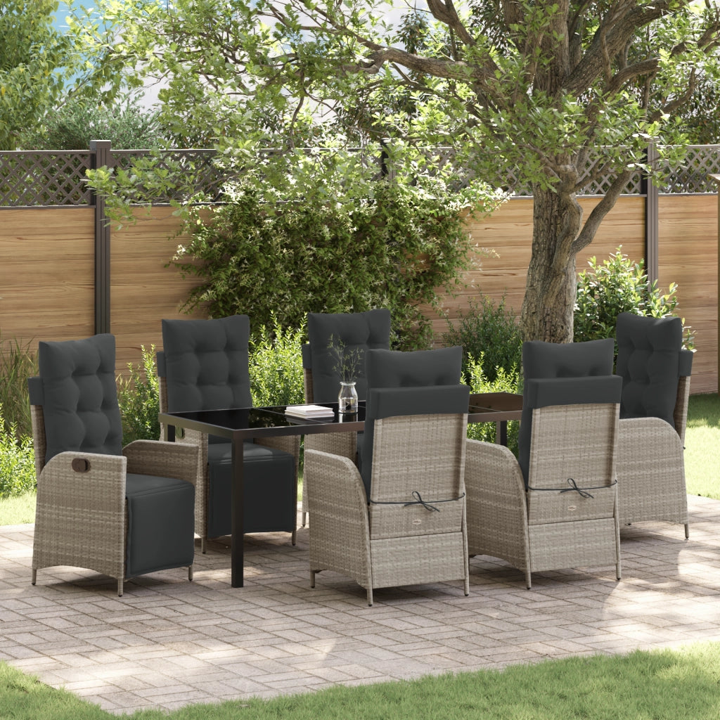 Set da Pranzo per Giardino da 7 Pezzi Grigio Chiaro Rattan PE