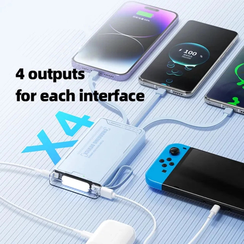 Trade Shop - Power Bank Portatile A Ricarica Rapida Da 12000 Mah Con Luce Led 4 Cavi Integrati Q-dc456 -