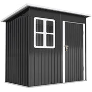 Casetta Box da Giardino 211x133x173/190 cm con Kit di Fondazione Porta Blocco Tetto Inclinato in Acciaio Zincato Grigio