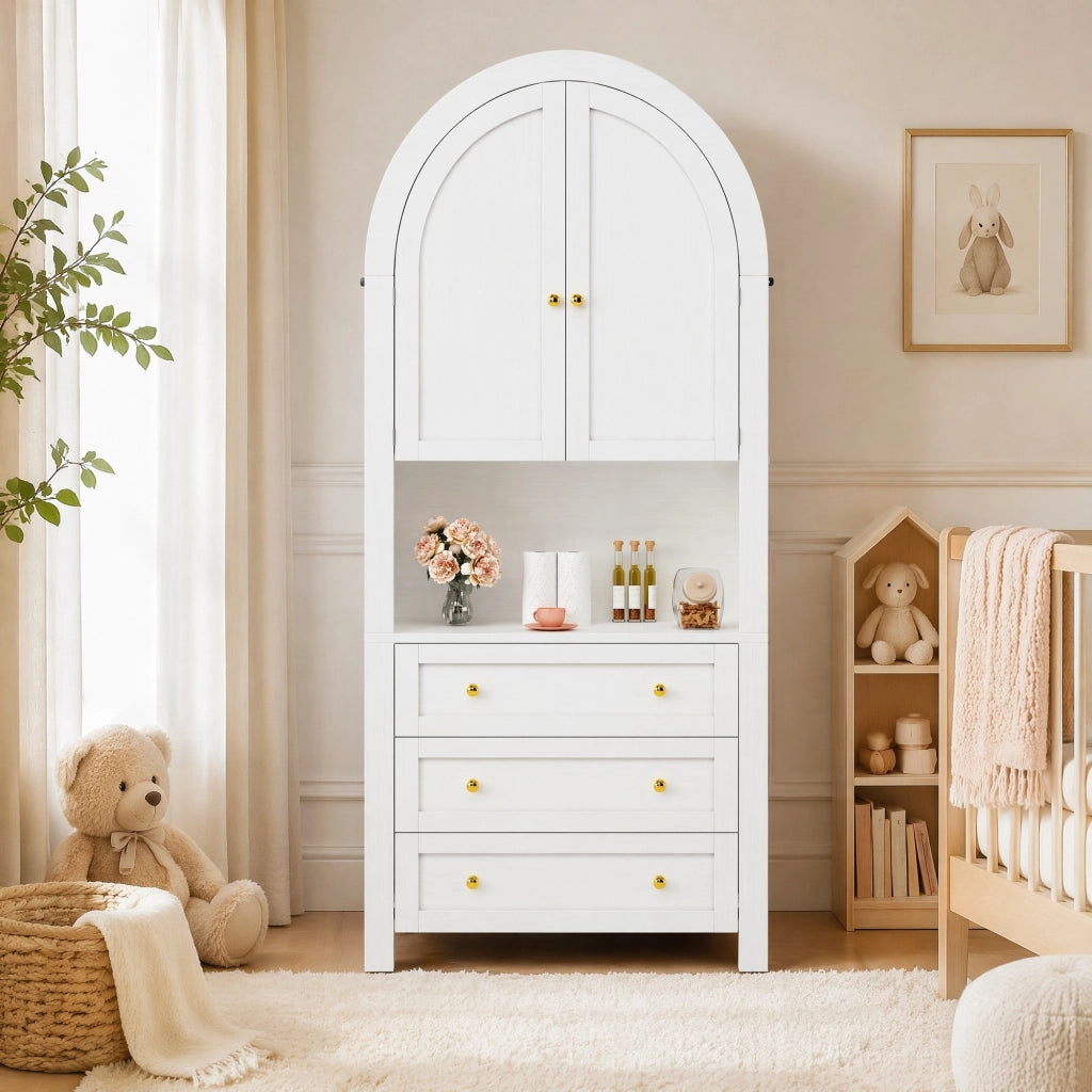 ARMADIO alto 70x35x180 cm in MDF bianco con 3 cassetti