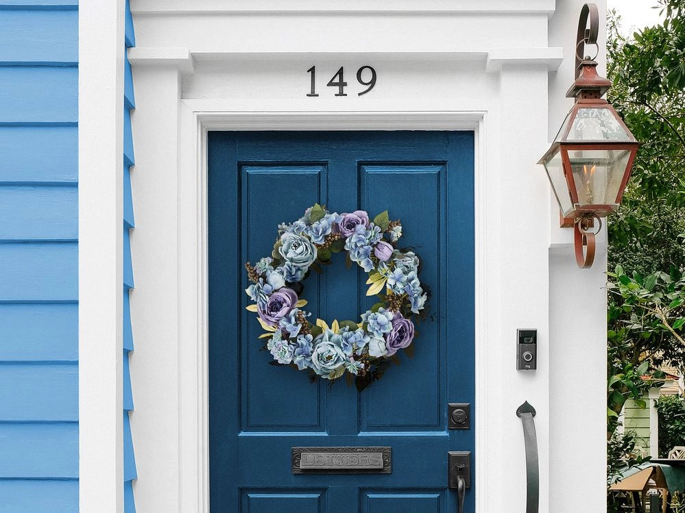 Ghirlanda Porta Blu Fatto A Mano Decorativo Fiore Artificiale Rotondo 50 cm Tavolo Decorazione Parete Stile Rustico Tradizionale