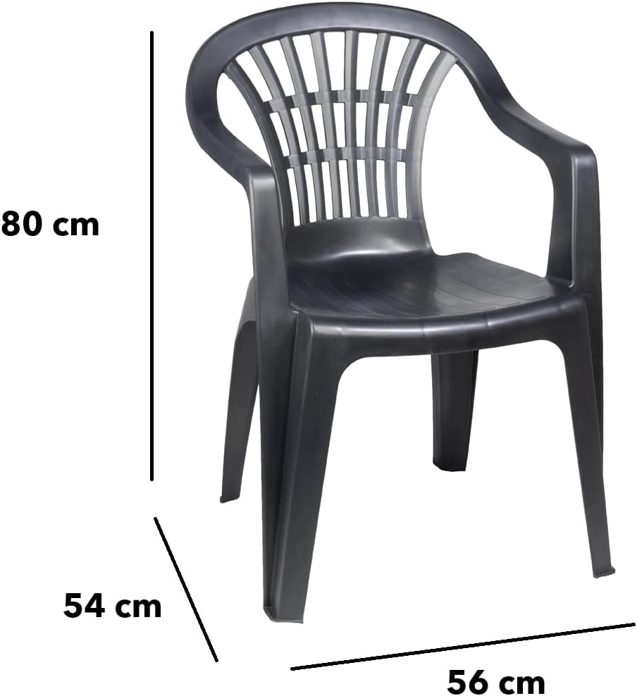 Poltrona da Giardino Impilabile, Sedia con Braccioli per Esterno e Terrazza, Grigio Antracite