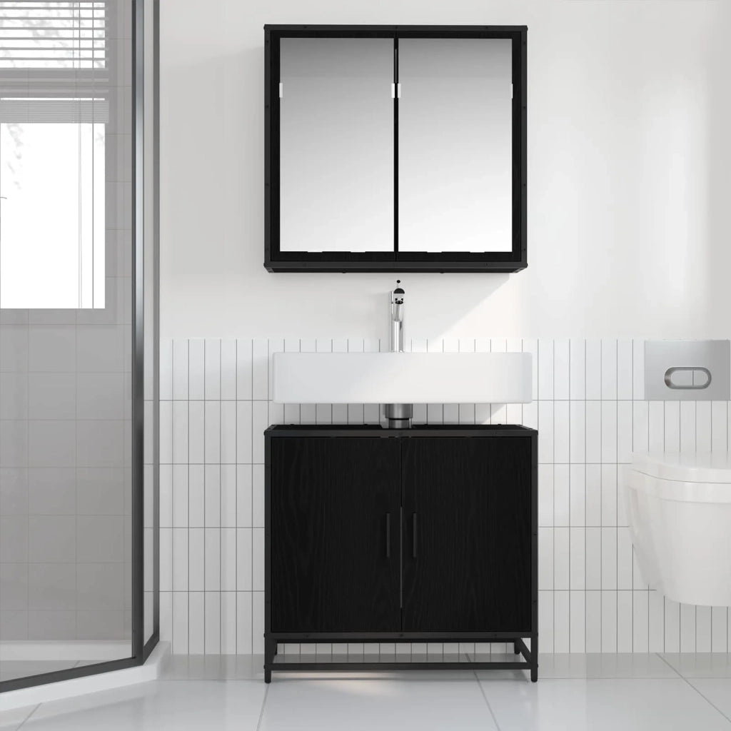 Set di mobili per il bagno 2 pcs Rovere Nero Legno multistrato 3402470