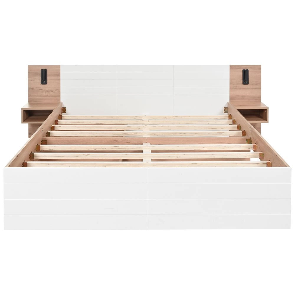 Letto matrimoniale con comodini - Xylo - 160x200 cm - Bianco - Luci di lettura e ricarica USB