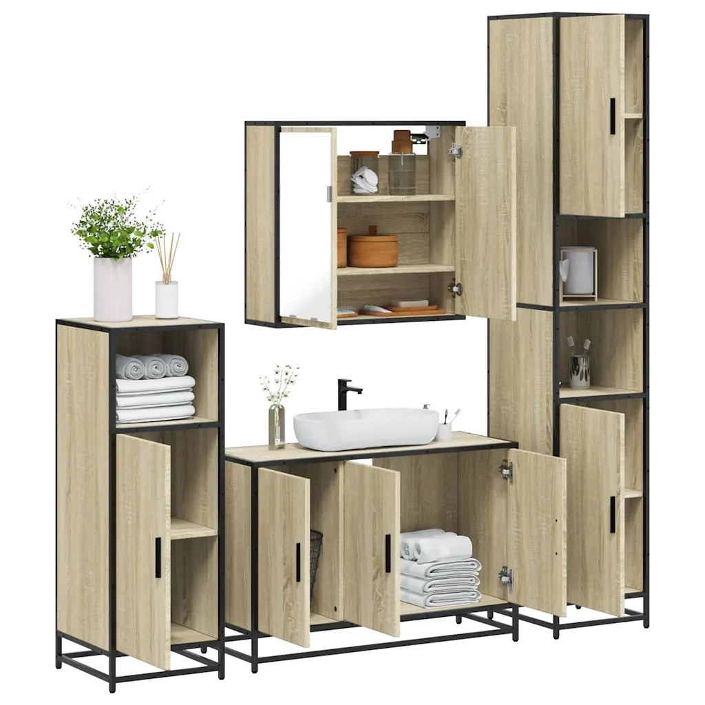 Set Mobili da Bagno 4 pz Rovere Sonoma in Legno Multistrato