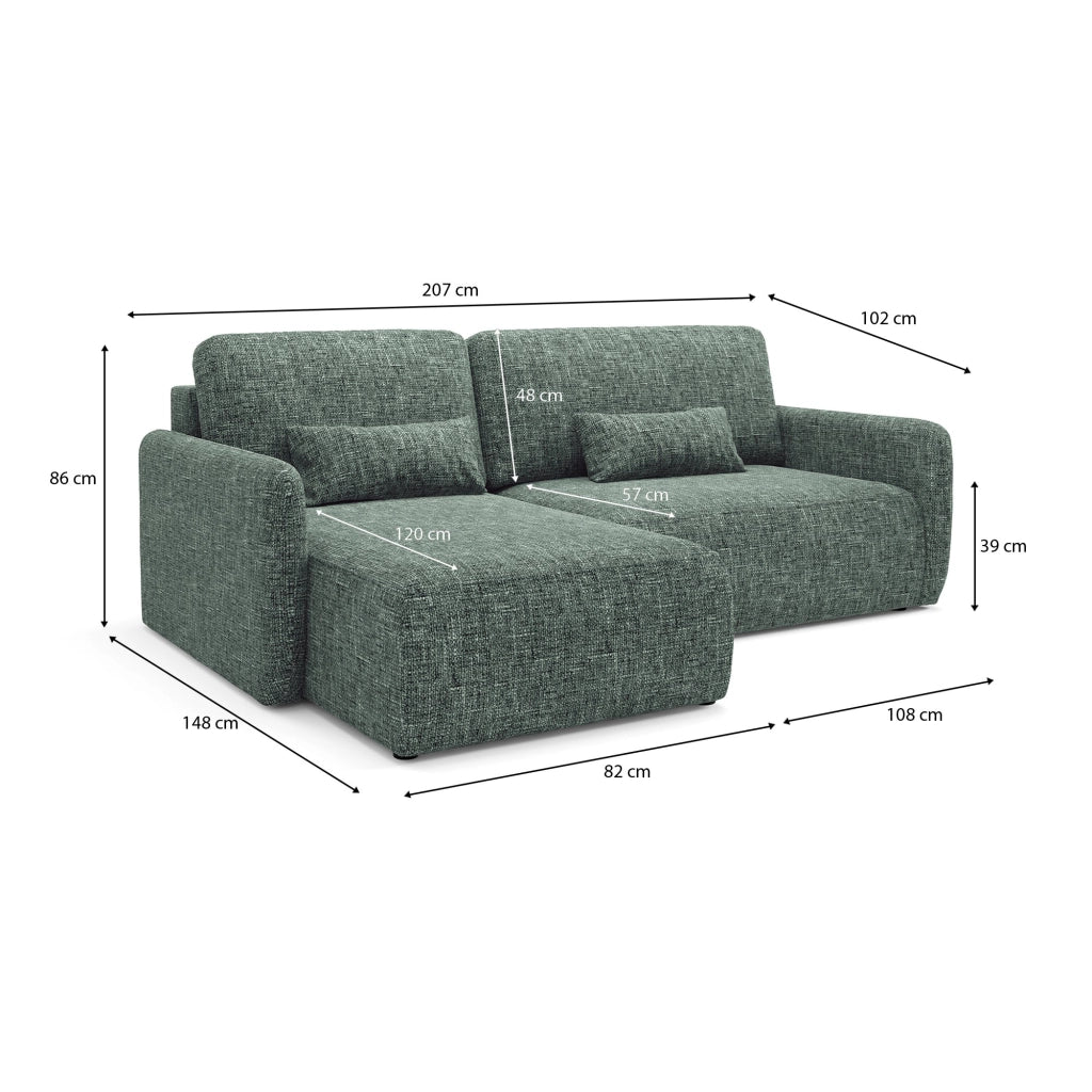 Pagno, Divano Letto con Penisola Contenitore, 207x148 cm Verde Salvia