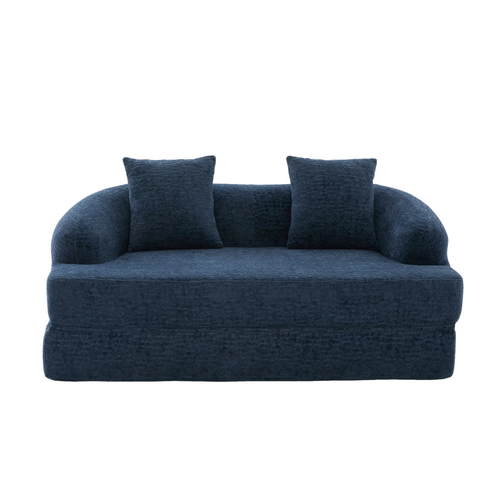 Divano letto 2 posti pieghevole in chenille navy, senza montaggio, con cuscini schienale