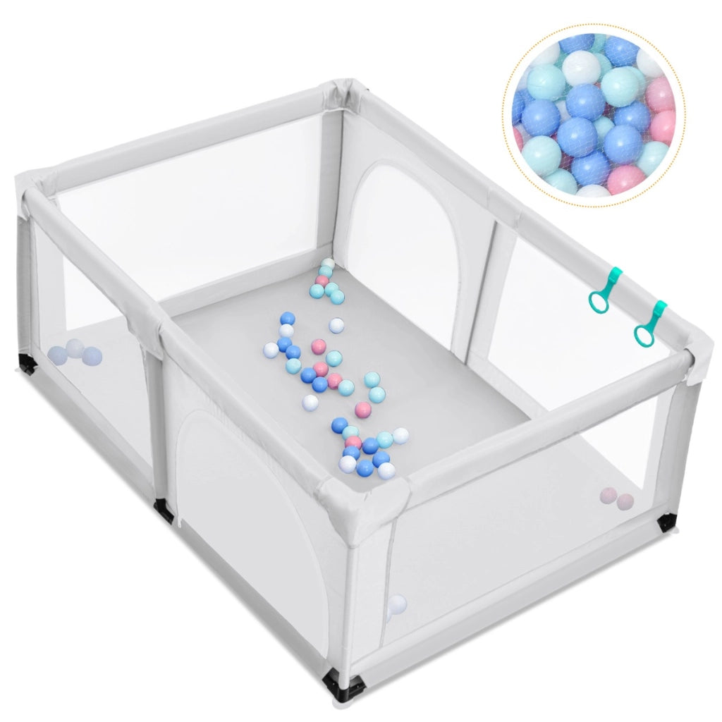 Box per bambini con cancello extra large e rete traspirante, Centro attivit¨¤ portatile per interno Grigio