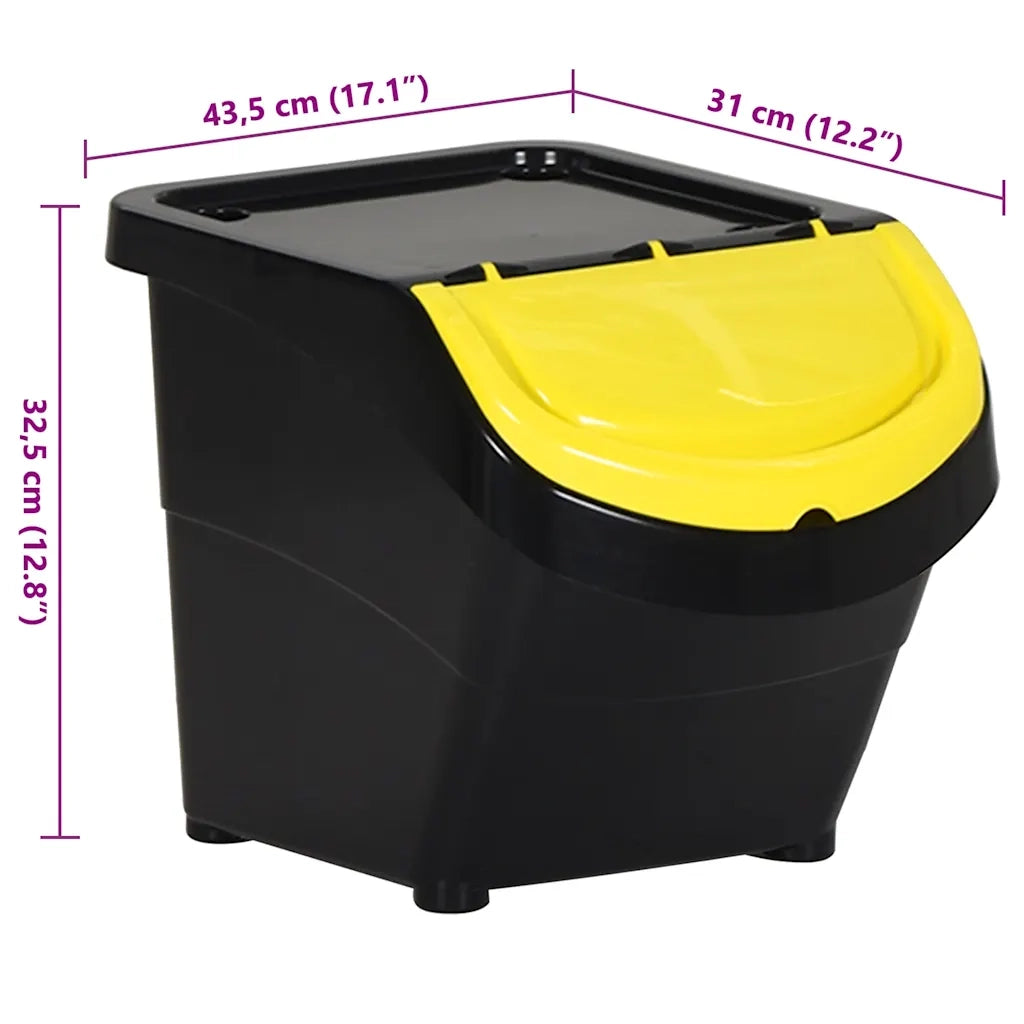 Cestini per Rifiuti Impilabili con Coperchi 3 pz Neri in PP 78 L CFW9040919