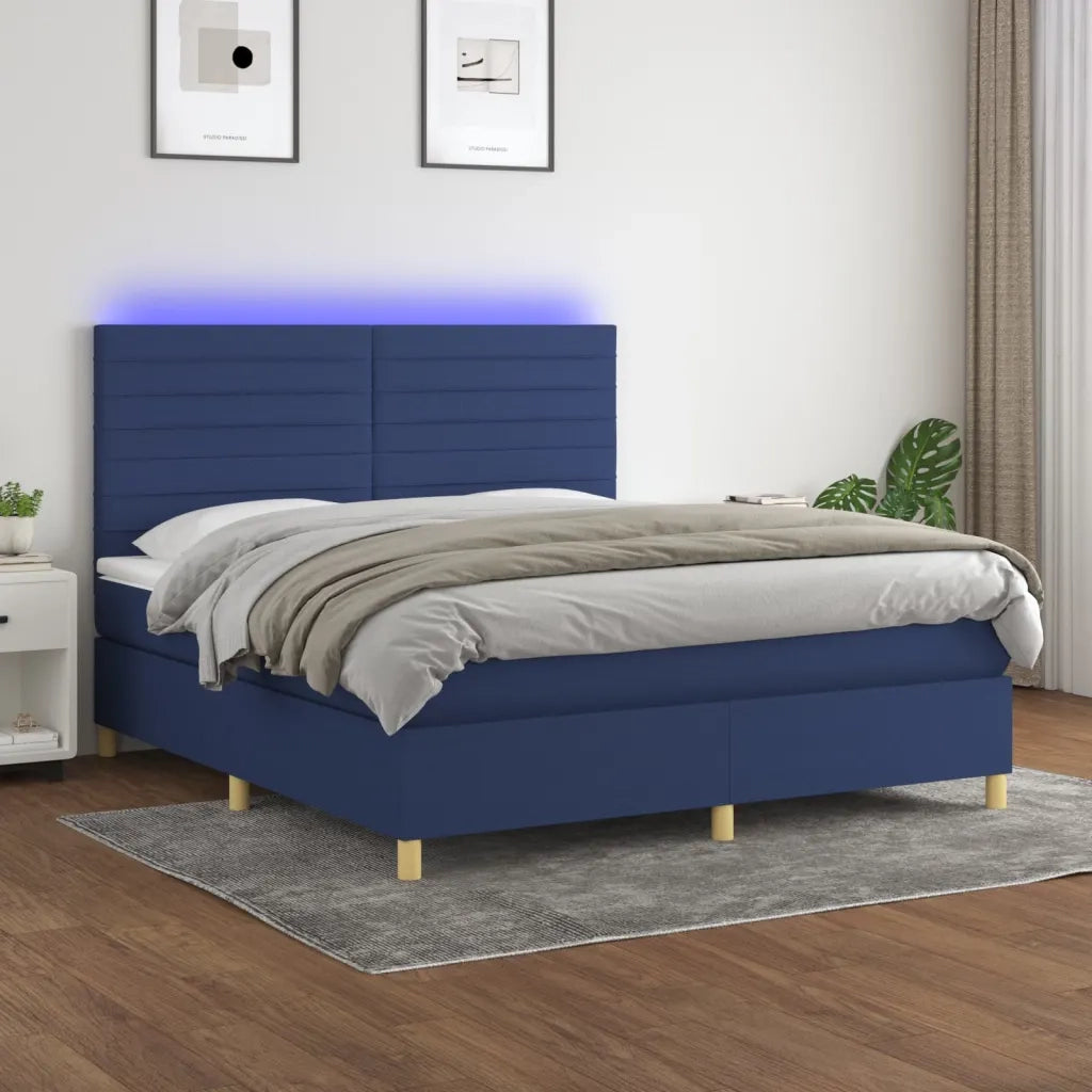 Letto a Molle con Materasso e LED Blu 160x200 cm in Tessuto 3135531