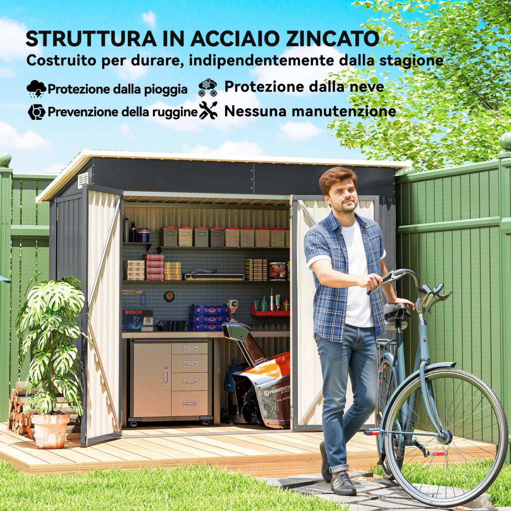 Casetta Box da Giardino 234x132x185 cm con 3 Porte Bloccabili in Acciaio Grigio Scuro