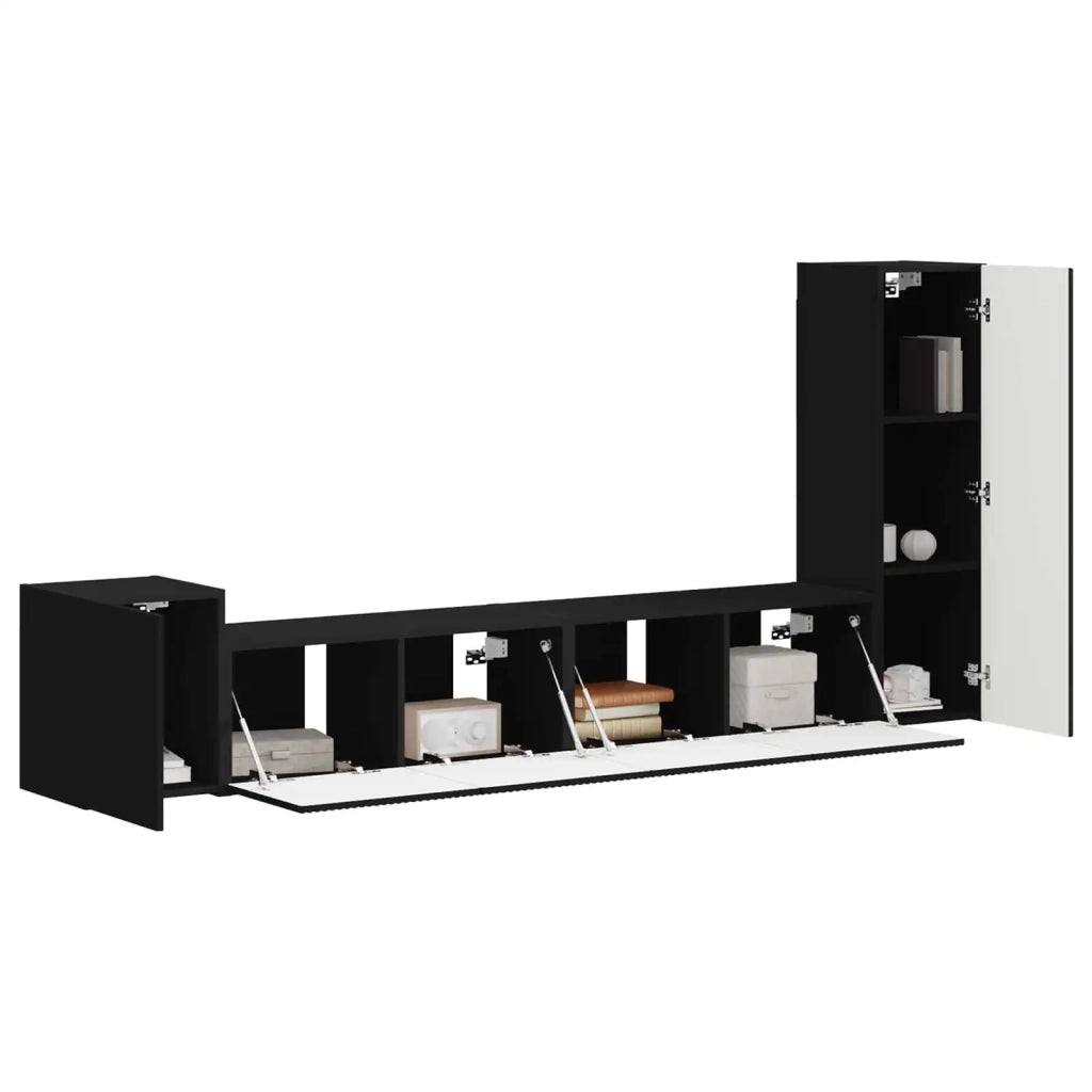 Set mobile TV Montaggio a parete 3 pcs Nero Legno multistrato