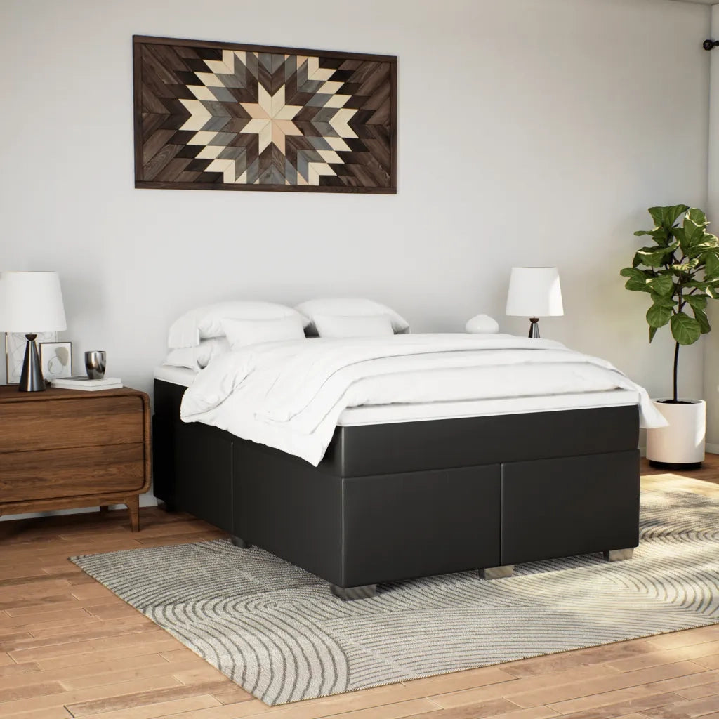Giroletto a Molle con Materasso Nero 140x190 cm in Similpelle