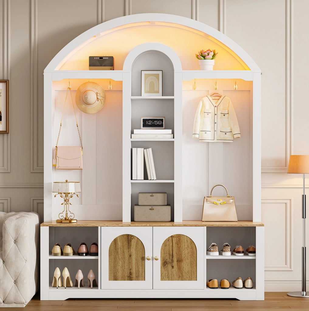 Armadio guardaroba ingresso 150x40x195 cm bianco in MDF, ganci e ripiani