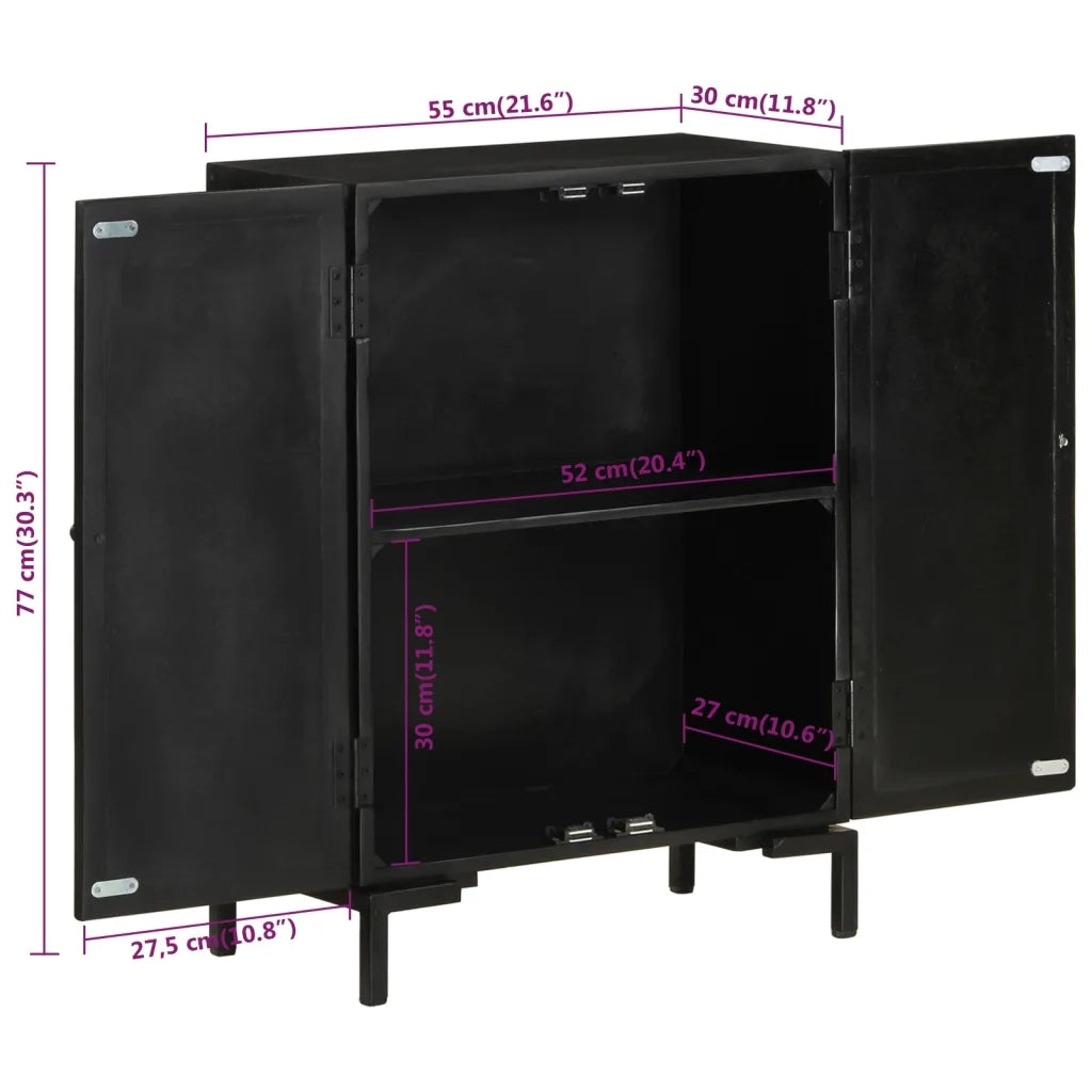 Credenza Nera 55x30x77 cm in Legno Massello di Mango e Ferro 351645