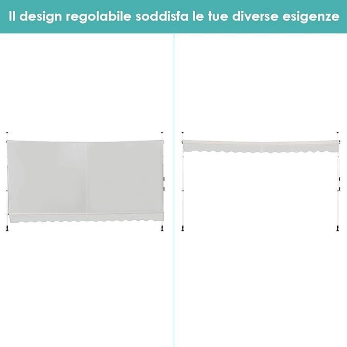 Tenda da Sole per Balcone, Tenda da Sole a Morsetto per Esterno, Regolabile in Altezza, Telaio Telescopico Senza Forare, Telo Resistente ai Raggi Solari (350 cm, Beige)