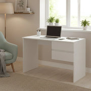 Scrivania Zimone, Scrittoio lineare con 2 cassetti, Tavolo da studio multiuso e salvaspazio, 100% Made in Italy, 110x53h76 cm, Bianco