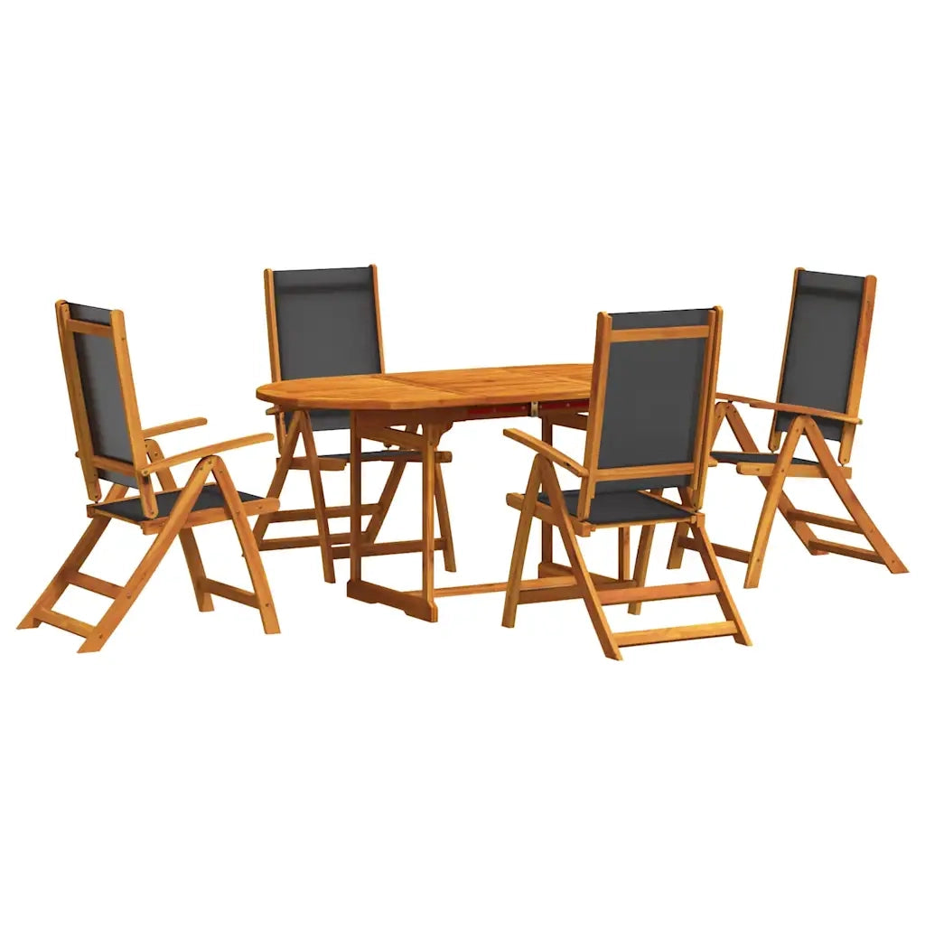 Set Pranzo da Giardino 5pz Legno Massello di Acacia e Textilene