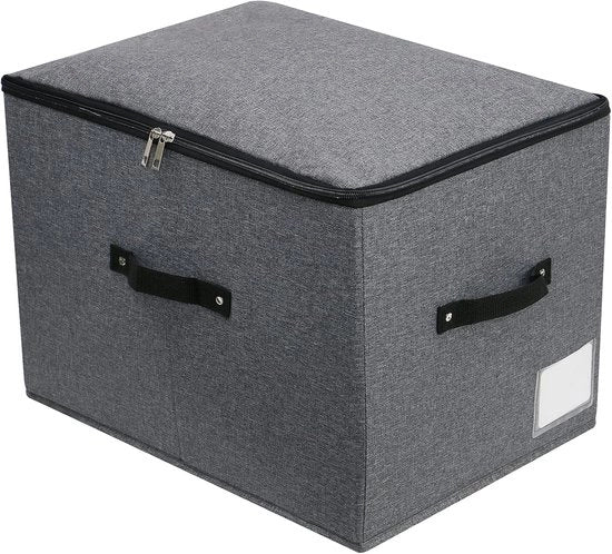 Cassetto di stoccaggio pieghevole con cerniera - maniglia in acciaio - 1 pezzo - nero/grigio - 43x30x30 cm