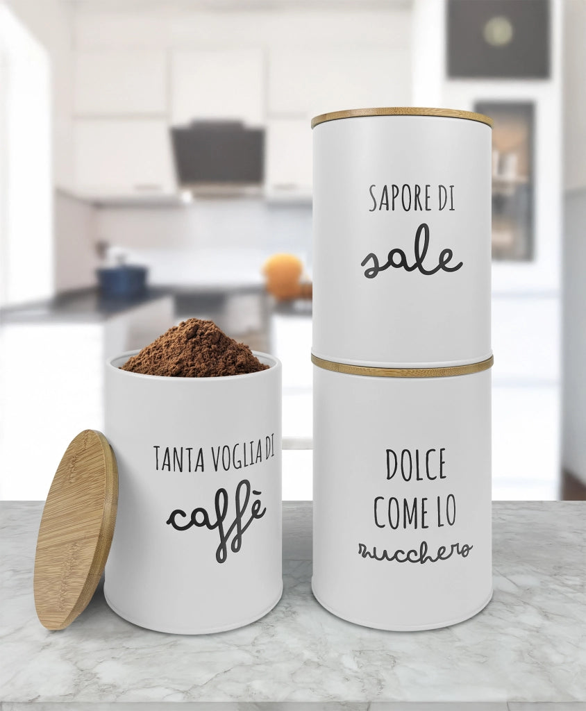 Contenitori Certificati Contatto Alimentare Contenitore Sale Zucchero Caffè Moderne Scritte Barattolo Con Coperchio Ermetico Legno Bambù Dispenser Organizzatori Alimenti Spezie Bianco Nuovo